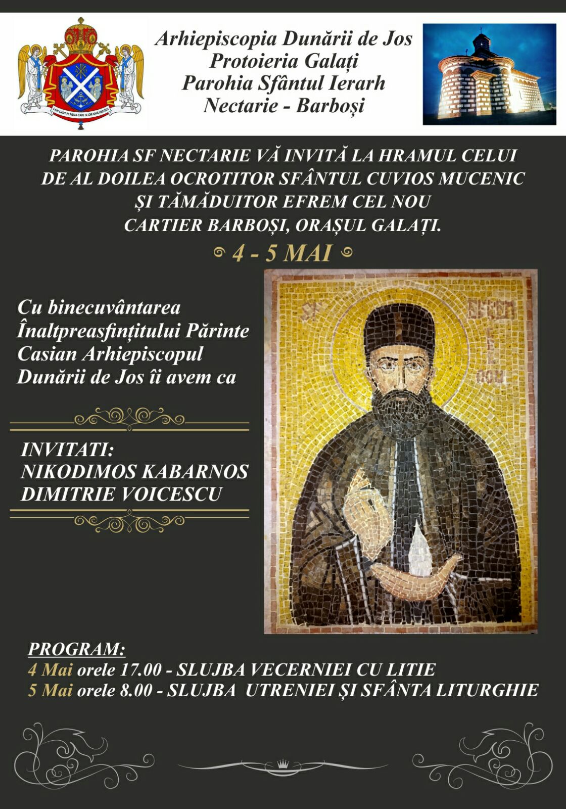 Protopsaltul Nikodimos Kabarnos cântă în Galați la Parohia Sf. Nectarie