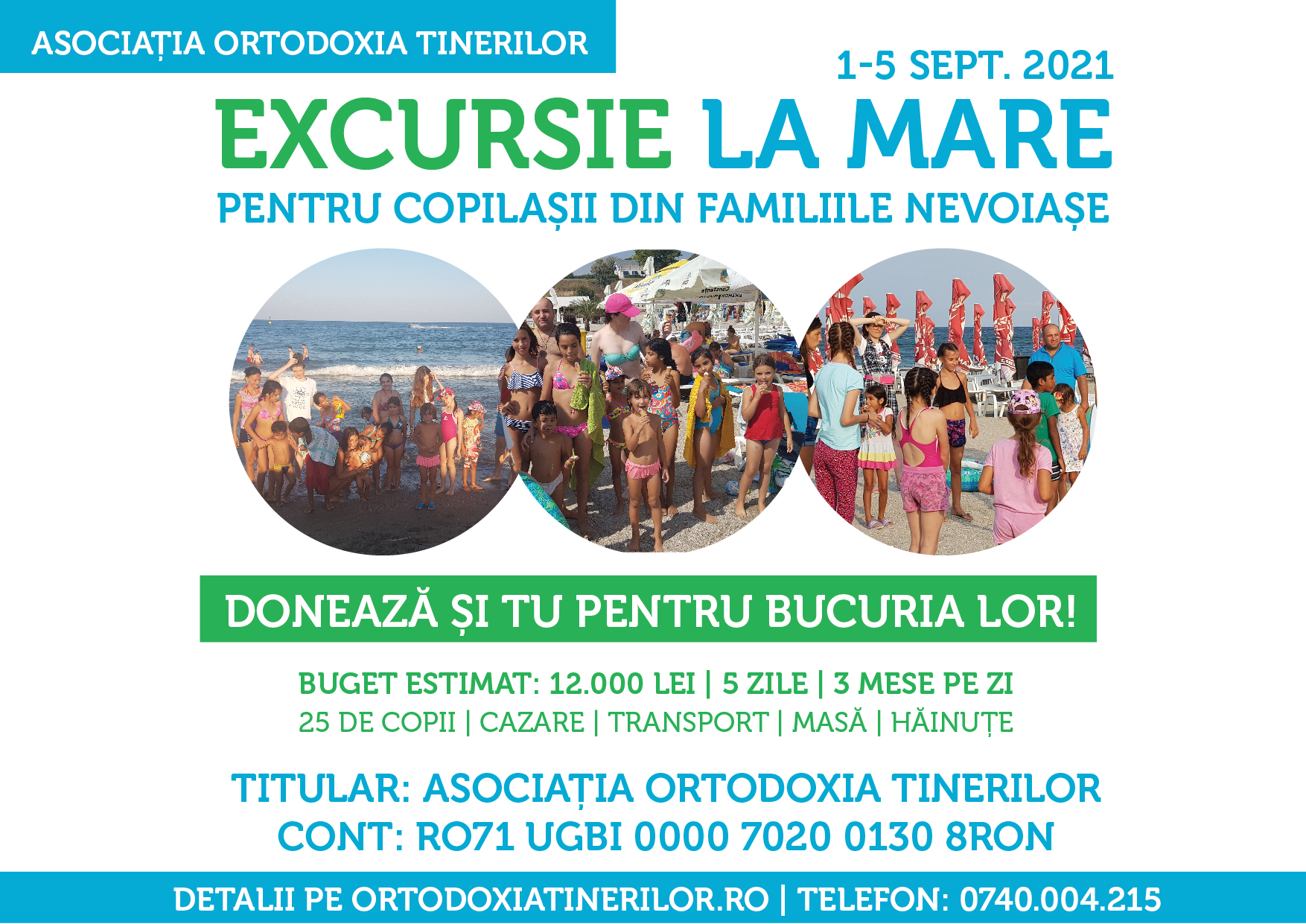 Excursie la mare pentru copilașii din familiile nevoiași (1-5 sept. 2021)