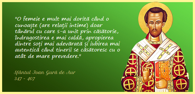 ProTV, Sfântul Ioan Gură de Aur și păstrarea fecioriei până la căsătorie în anul 2015